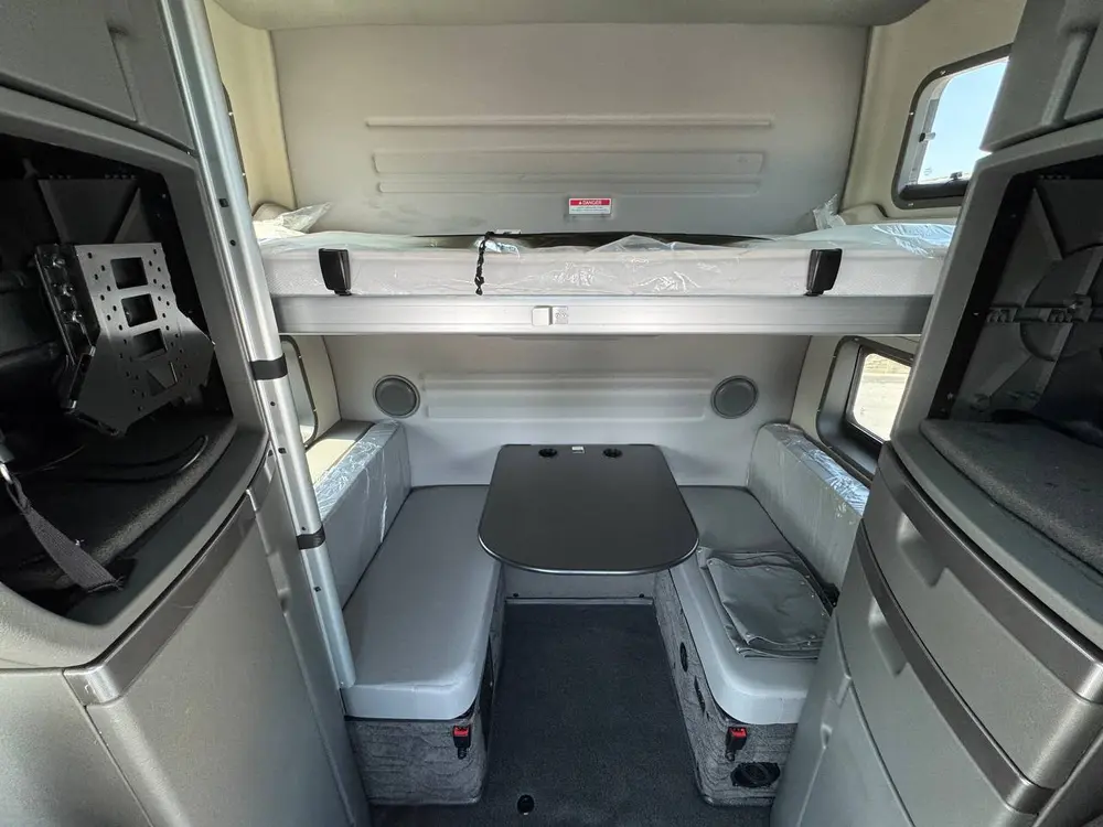 Clean sleeper-cab interior and storage areas